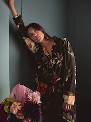Charcoal Grey Floral Print Jersey Button Through Pyjamas - Image 4 of 12