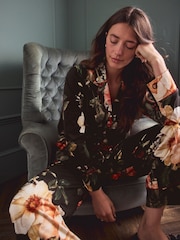 Charcoal Grey Floral Print Jersey Button Through Pyjamas - Image 6 of 12