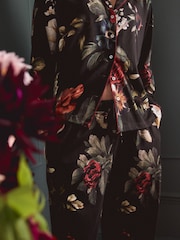 Charcoal Grey Floral Print Jersey Button Through Pyjamas - Image 9 of 12