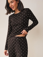 Chocolate Brown Spot Ribbed Long Sleeve Pyjamas - Image 5 of 9