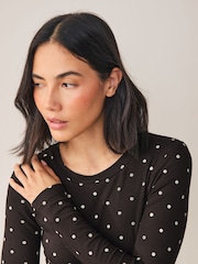 Chocolate Brown Spot Ribbed Long Sleeve Pyjamas - Image 6 of 9