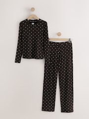 Chocolate Brown Spot Ribbed Long Sleeve Pyjamas - Image 7 of 9