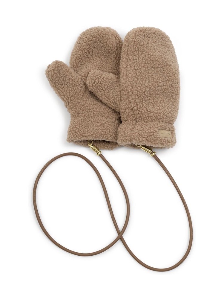 Katie Loxton Natural Teddy Mittens With Cord - Image 1 of 4