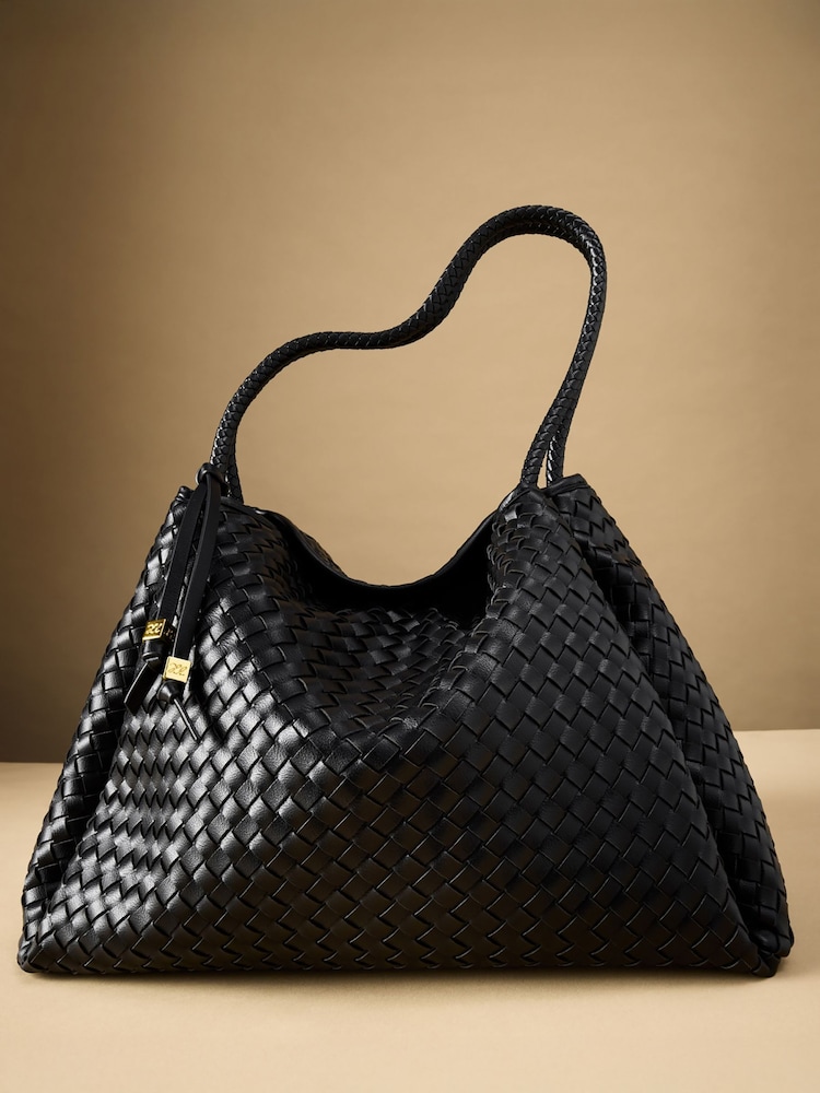 Katie Loxton Black Large Nova Hand Woven Shoulder Bag - Image 1 of 6 Katie Loxton Black Large Nova Hand Woven Shoulder Bag - Image 1 of 6