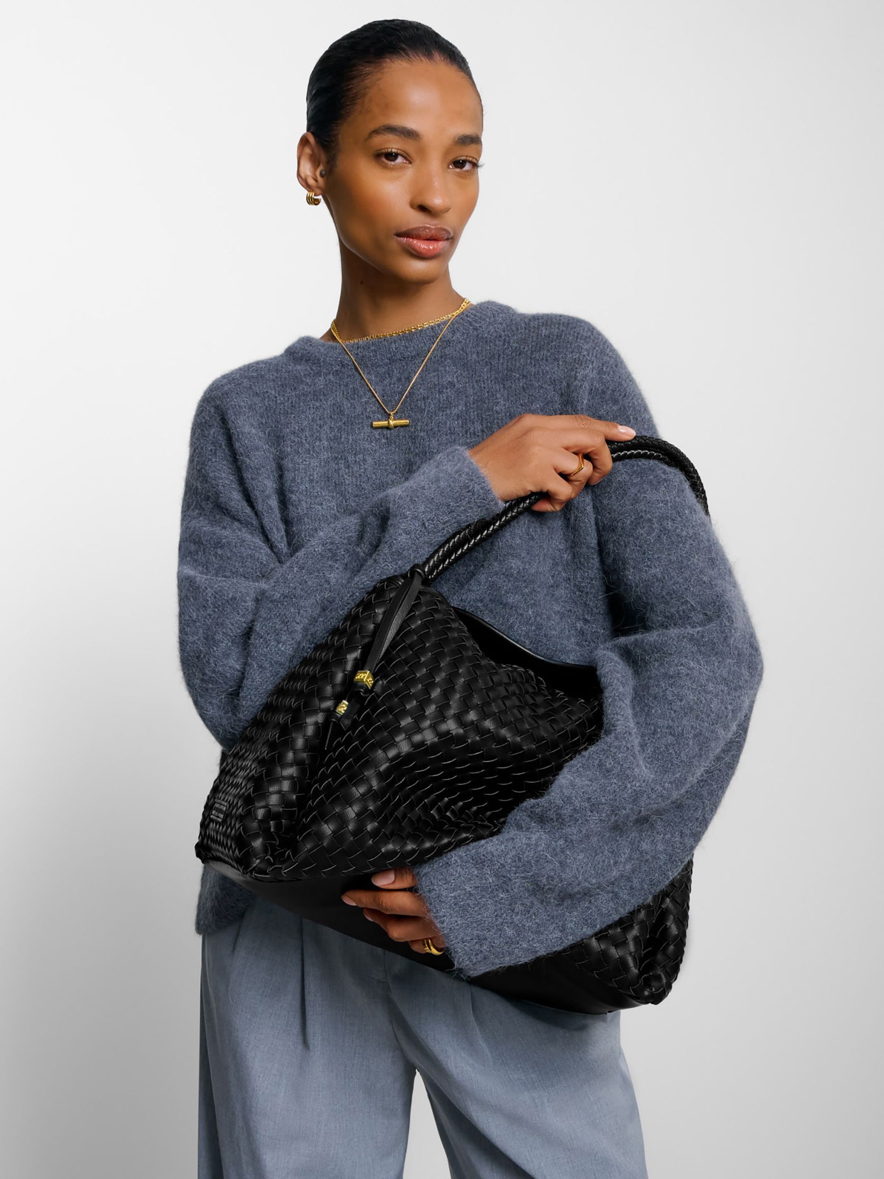 Buy Katie Loxton Black Large Nova Hand Woven Shoulder Bag from