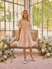 Baker by Ted Baker Pink Bead Embellished Tiered Ruffle Dress - Imaginea 1 din 11