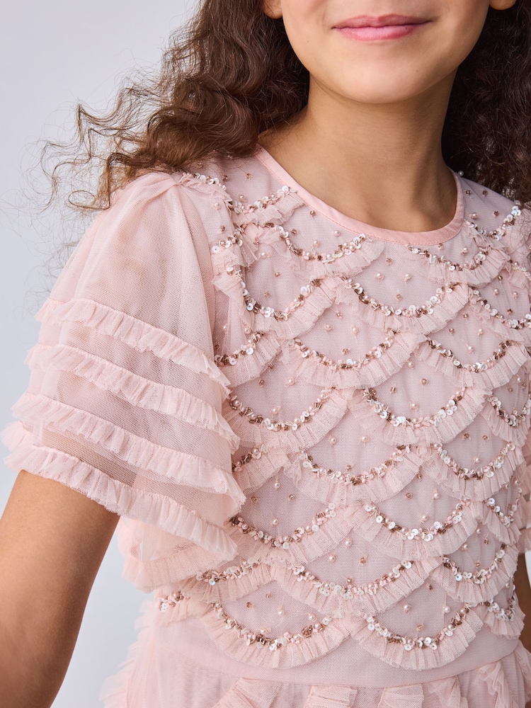 Baker by Ted Baker Pink Bead Embellished Tiered Ruffle Dress - Imaginea 11 din 11