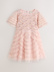 Baker by Ted Baker Pink Bead Embellished Tiered Ruffle Dress - Image 12 of 16