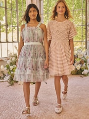 Baker by Ted Baker Pink Bead Embellished Tiered Ruffle Dress - Imaginea 3 din 11