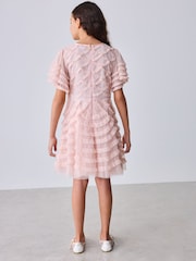Baker by Ted Baker Pink Bead Embellished Tiered Ruffle Dress - Imaginea 5 din 11