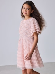 Baker by Ted Baker Pink Bead Embellished Tiered Ruffle Dress - Imaginea 6 din 11