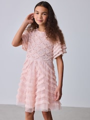Baker by Ted Baker Pink Bead Embellished Tiered Ruffle Dress - Imaginea 7 din 11