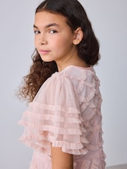 Baker by Ted Baker Pink Bead Embellished Tiered Ruffle Dress - Imaginea 8 din 11