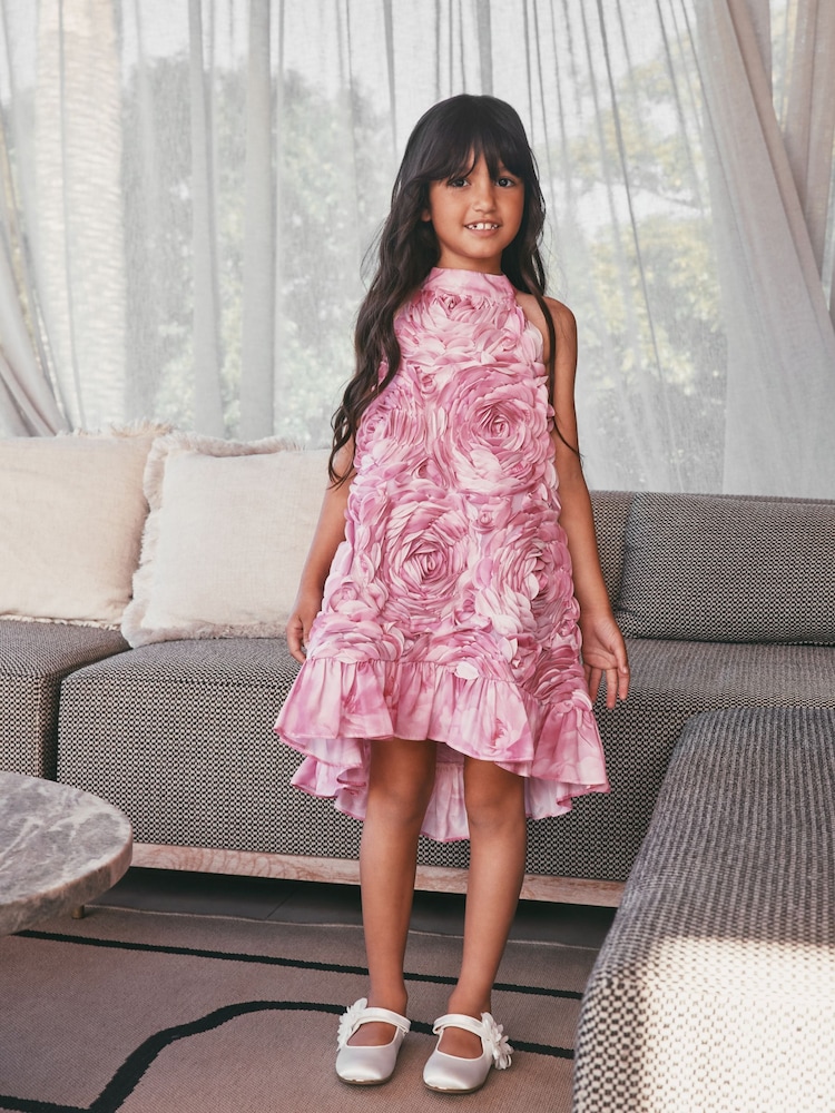 Baker by Ted Baker Pink 3D Textured Floral Halter Dress - Image 1 of 2 Baker by Ted Baker Pink 3D Textured Floral Halter Dress - Image 1 of 2