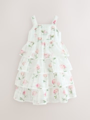 Baker by Ted Baker Burnout Organza Floral Tiered Midi White Dress - Imaginea 7 din 12