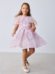 Baker by Ted Baker Lilac Purple Floral Trellis Lace Overlay Organza Dress & Cape - صورة 1 من 15