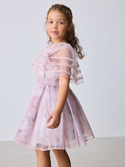 Baker by Ted Baker Lilac Purple Floral Trellis Lace Overlay Organza Dress & Cape - صورة 3 من 15