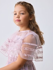 Baker by Ted Baker Lilac Purple Floral Trellis Lace Overlay Organza Dress & Cape - صورة 7 من 15