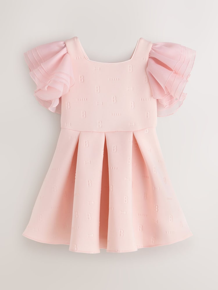 Baker by Ted Baker Pink Organza Frill Sleeve Embossed Scuba Dress - Image 1 of 4