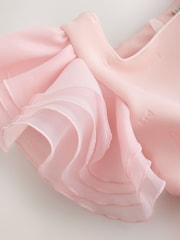 Baker by Ted Baker Pink Organza Frill Sleeve Embossed Scuba Dress - Image 11 of 12