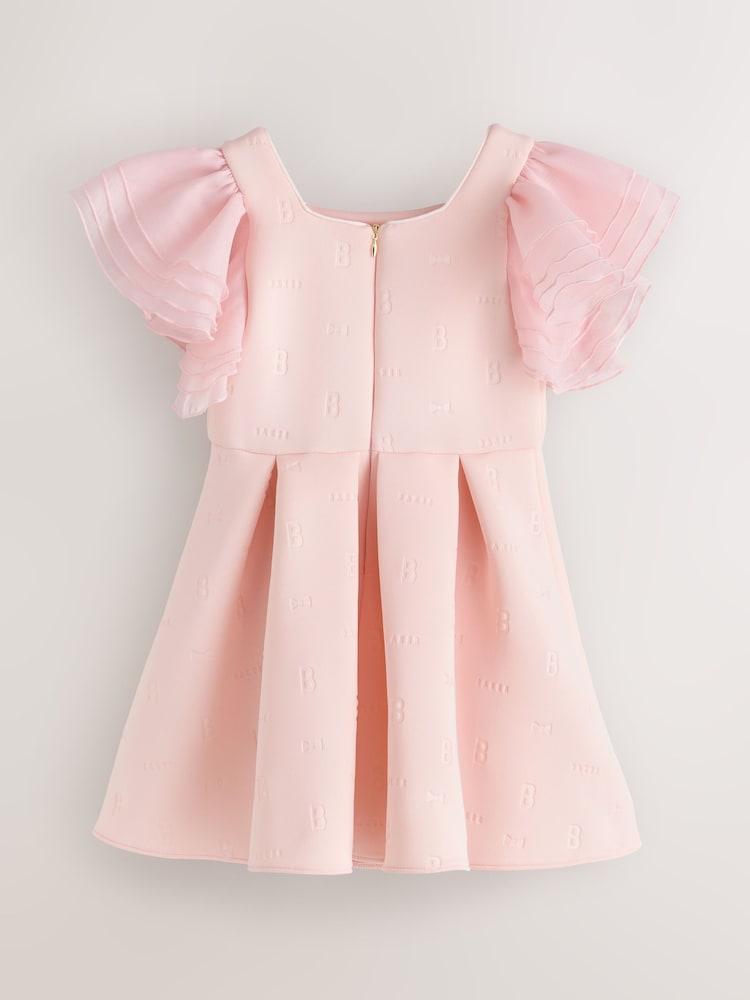 Baker by Ted Baker Pink Organza Frill Sleeve Embossed Scuba Dress - Image 2 of 4
