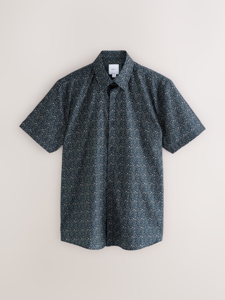 Navy Blue Ditsy Floral Regular Fit Short Sleeve Shirt - Image 1 of 7
