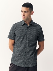 Navy Blue Ditsy Floral Regular Fit Short Sleeve Shirt - Image 4 of 7