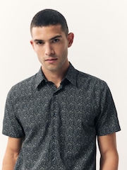 Navy Blue Ditsy Floral Regular Fit Short Sleeve Shirt - Image 6 of 7