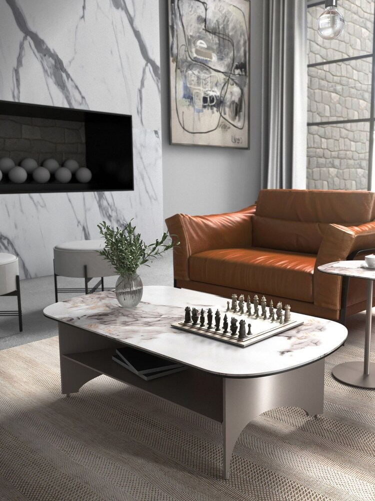 Centrepiece Champagne Silver Aspen Coffee Table With Shelf - Image 1 of 4