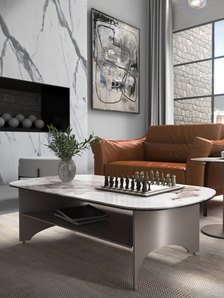 Centrepiece Champagne Silver Aspen Coffee Table With Shelf - Image 4 of 4