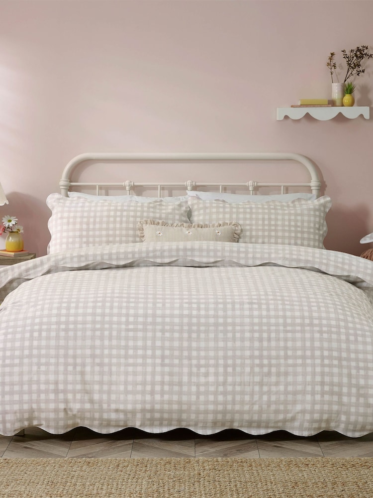furn. Natural Scalloped Edge Gingham Duvet Set - Image 1 of 3