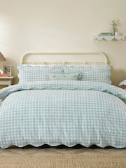 furn. Blue Scalloped Edge Gingham Duvet Set - Image 1 of 3