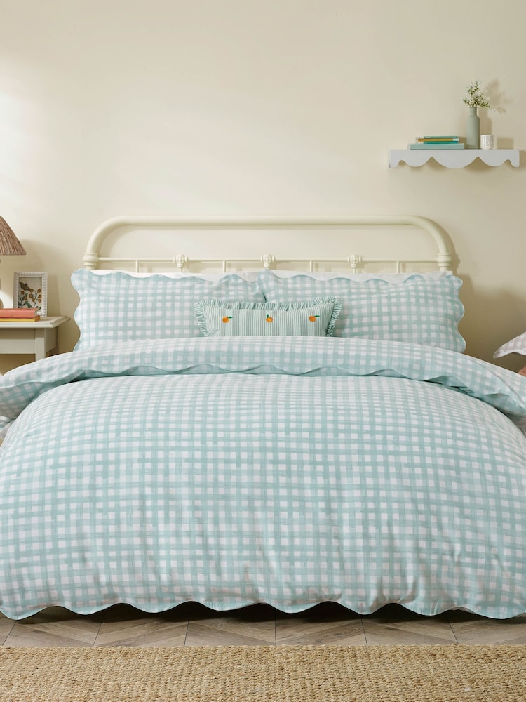 furn. Blue Scalloped Edge Gingham Duvet Set - Image 1 of 3