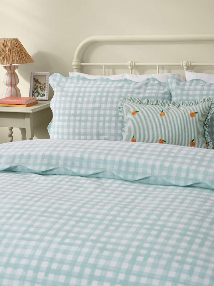 furn. Blue Scalloped Edge Gingham Duvet Set - Image 2 of 3