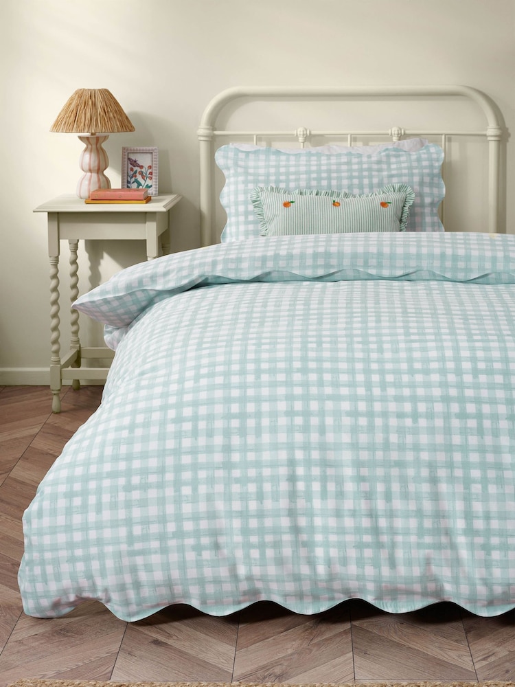 furn. Blue Scalloped Edge Gingham Duvet Set - Image 3 of 3