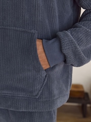 Slate Grey Borg Fleece Rib Textured Quater Zip Hoodie - Image 10 of 13