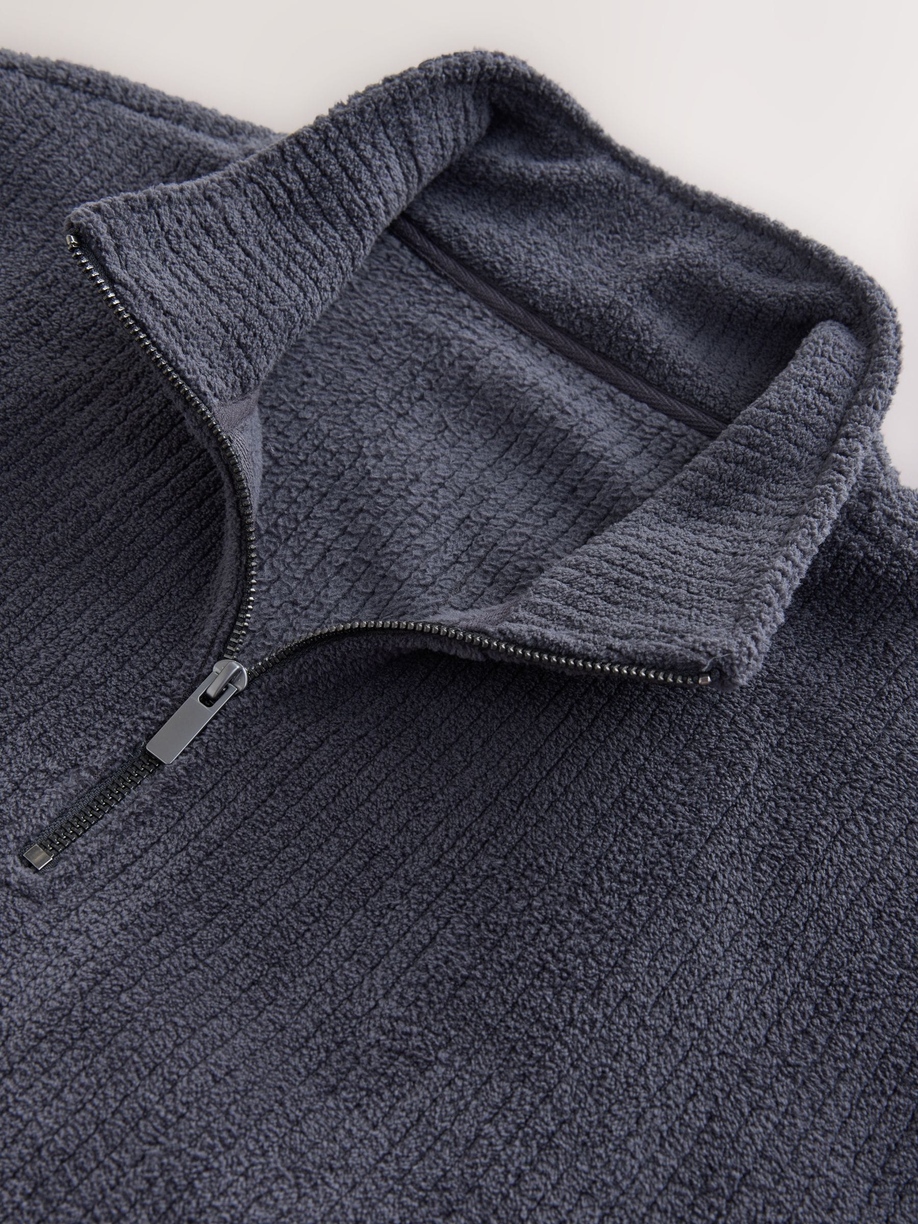 Buy Slate Grey Borg Fleece Rib Textured Quarter Zip Hoodie from