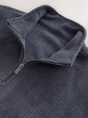 Slate Grey Borg Fleece Rib Textured Quater Zip Hoodie - Image 12 of 13
