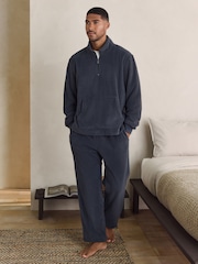 Slate Grey Borg Fleece Rib Textured Quater Zip Hoodie - Image 2 of 13