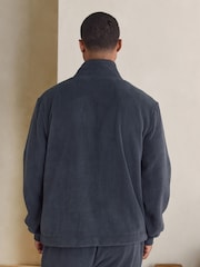 Slate Grey Borg Fleece Rib Textured Quater Zip Hoodie - Image 3 of 13