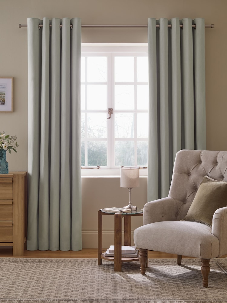 Grey Light Blackout/Thermal Cotton Eyelet Curtains - Image 1 of 6 Grey Light Blackout/Thermal Cotton Eyelet Curtains - Image 1 of 6