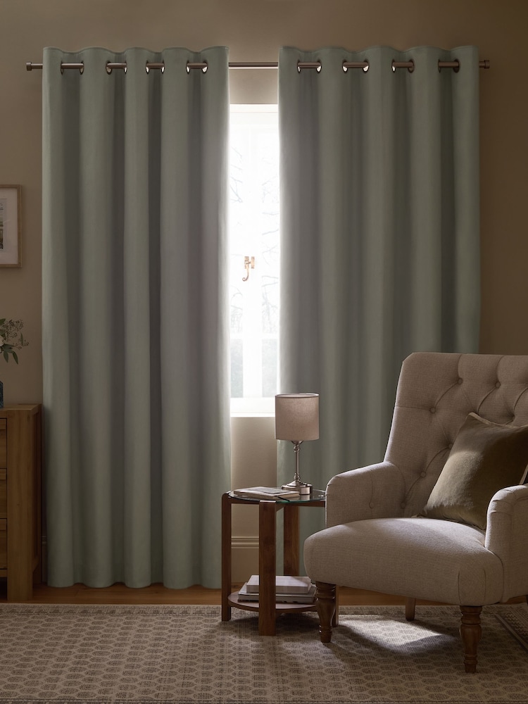 Grey Light Blackout/Thermal Cotton Eyelet Curtains - Image 2 of 6 Grey Light Blackout/Thermal Cotton Eyelet Curtains - Image 2 of 6