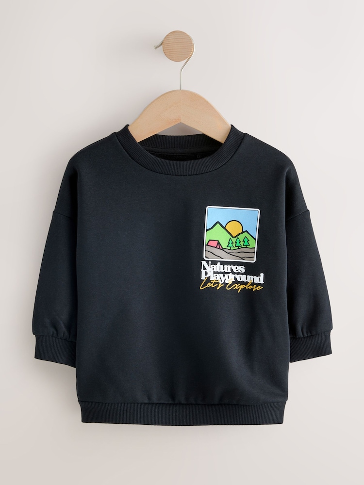 Black Scene Printed Crew Neck Cotton Sweatshirt (3mths-7yrs) - Image 1 of 4