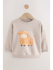 Stone Hamish Highland Cow Printed Crew Neck Cotton Sweatshirt (3mths-7yrs) - Image 1 of 4