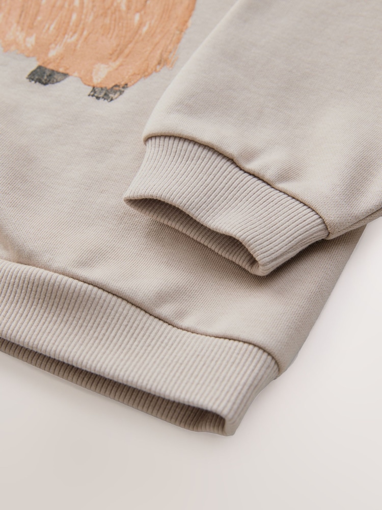 Stone Hamish Highland Cow Printed Crew Neck Cotton Sweatshirt (3mths-7yrs) - Image 4 of 4