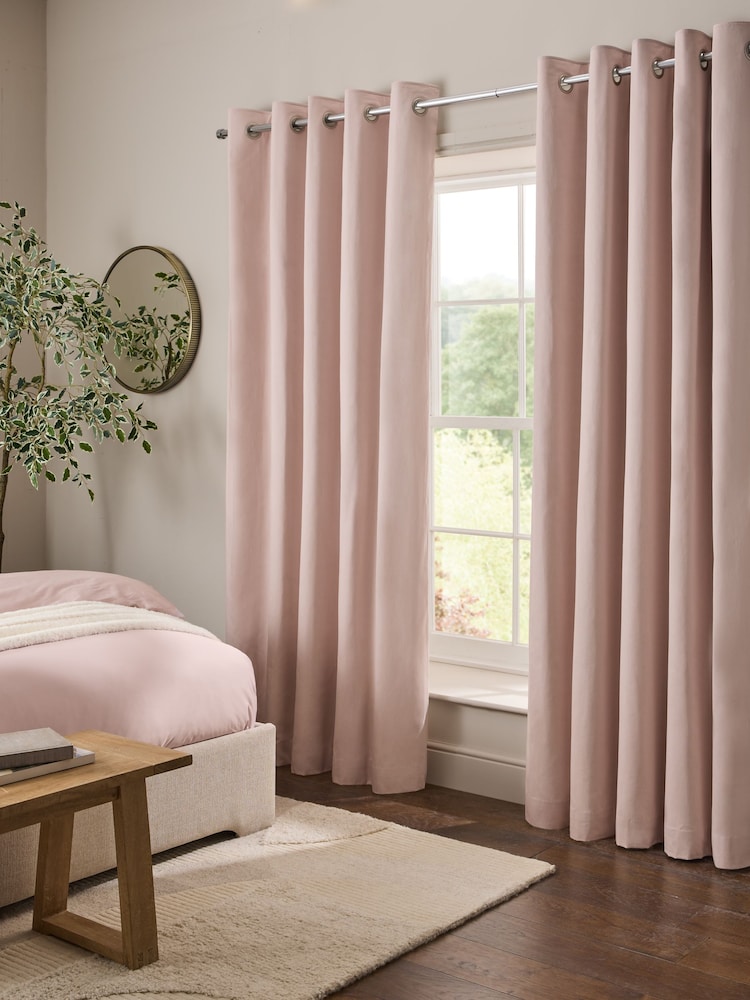 Blush Pink Cotton Sateen Blackout Thermal Eyelet Curtains - Image 1 of 5 Blush Pink Cotton Sateen Blackout Thermal Eyelet Curtains - Image 1 of 5