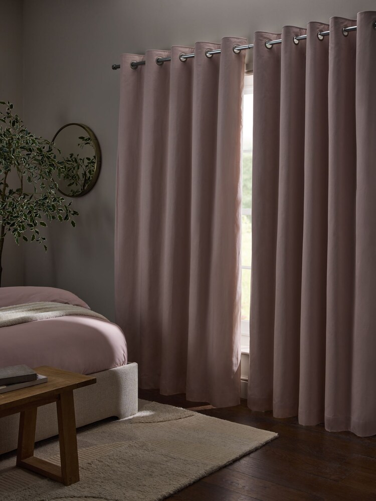 Blush Pink Cotton Sateen Blackout Thermal Eyelet Curtains - Image 2 of 5 Blush Pink Cotton Sateen Blackout Thermal Eyelet Curtains - Image 2 of 5