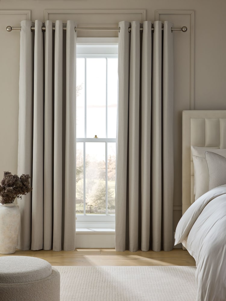 Stone Natural Cotton Sateen Blackout Thermal Eyelet Curtains - Image 1 of 6 Stone Natural Cotton Sateen Blackout Thermal Eyelet Curtains - Image 1 of 6