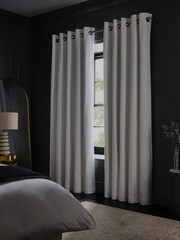 White Cotton Sateen Blackout Thermal Eyelet Curtains - Image 2 of 7