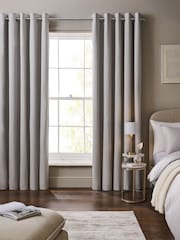 Silver Grey Cotton Sateen Blackout Thermal Eyelet Curtains - Image 1 of 7
